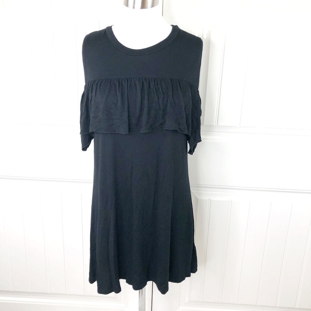 Joe Boxer Black Cold Shoulder Ruffle Mini Dress M - Picture 2 of 7